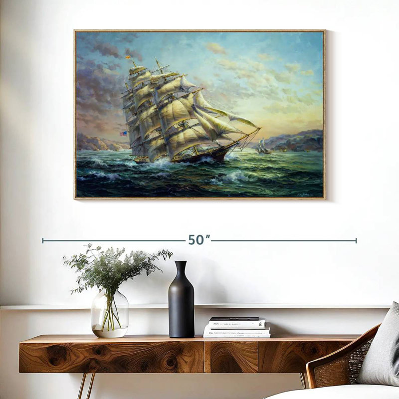 Clipper Ship Surprise, Cadre flottant en bois naturel, 40 po x 27 po