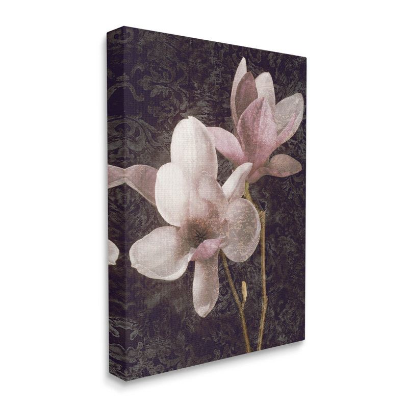 Pink Vintage Patterned Orchid Wrapped Canvas Wall Art