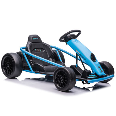 Kart électrique de dérive pour enfants 24 V avec deux moteurs sans balais 300 W, vitesse maximale de 8 MPH, pile de 9 Ah, musique et klaxon, capacité de 175 lb pour les enfants de 8 à 12 ans, bleu