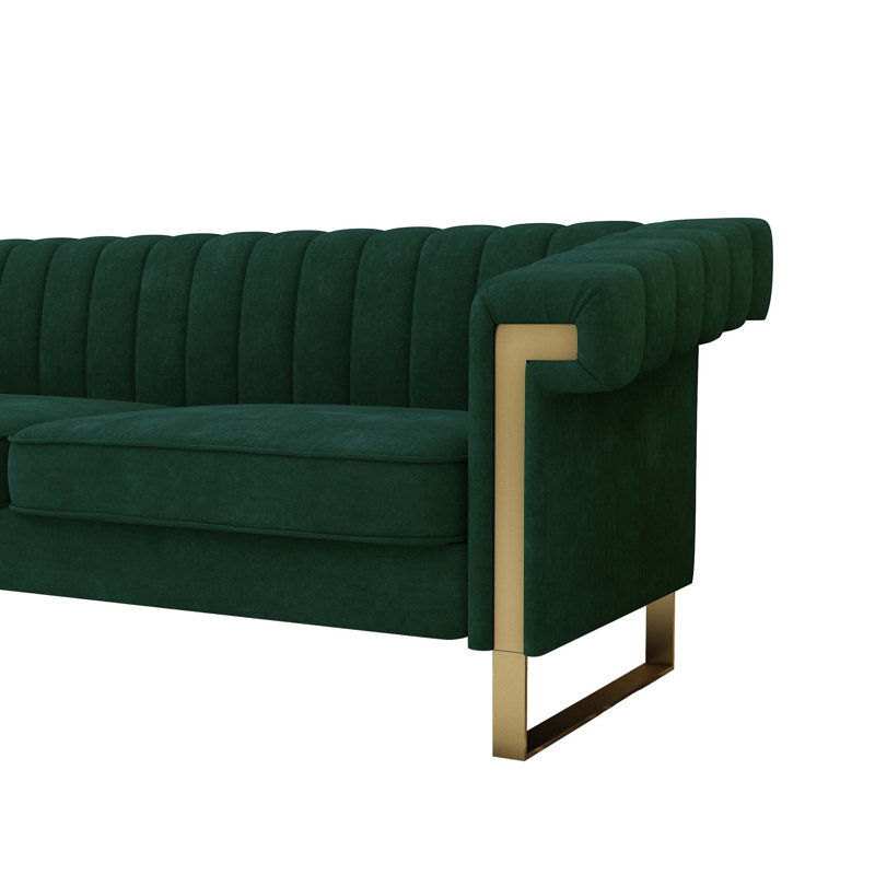 Canapé en velours crème rétro avec accents dorés - Retro Green Green, Vert rétro