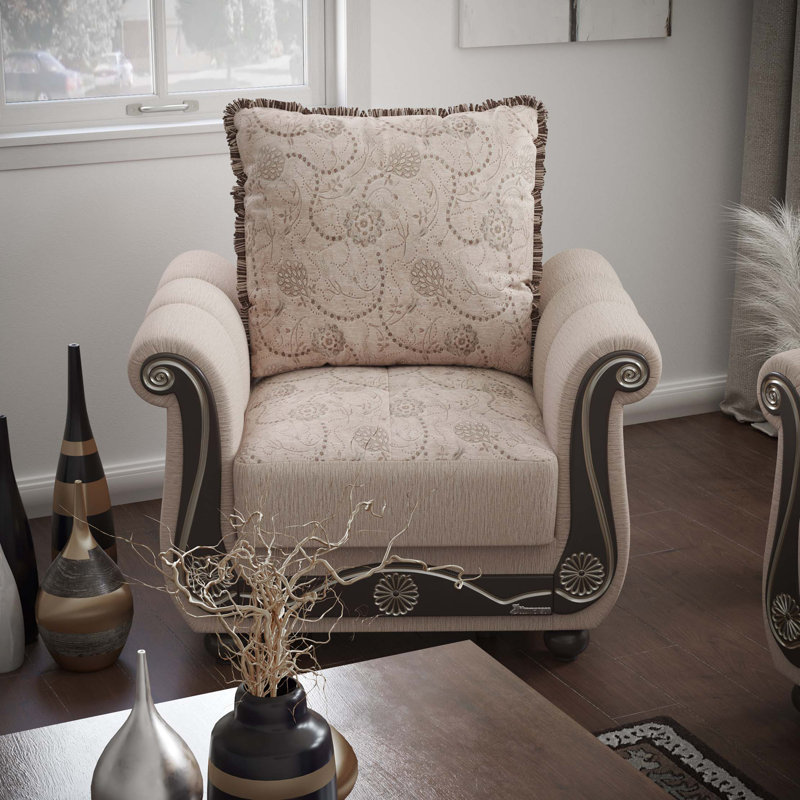 Fauteuil rembourré convertible avec rangement, Beige