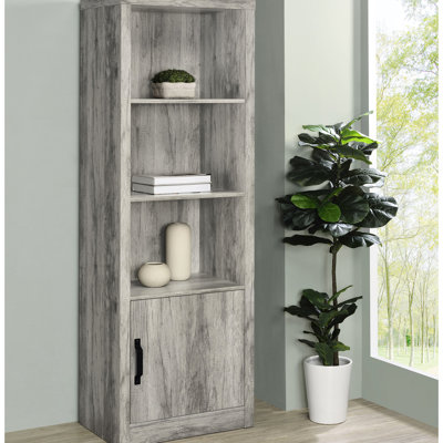 Bois flotté - Tour à 3 tablettes finies pour le placement en coin dans les salons, fonction réglable, bois d'ingénierie, norme de qualité, média gris, présentation fonctionnelle de l'équipement