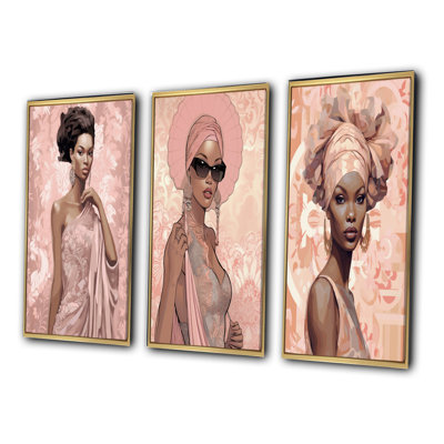 «Retro Glam Fashion African American Vogue Beauty I», 3 pièces sur toile