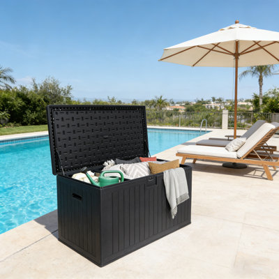 230 Gallon Resin Outdoor Deck Box, Waterproof Patio Storage Box with Lockable Lid for Cushions, Pool Accessories & Garden Tools