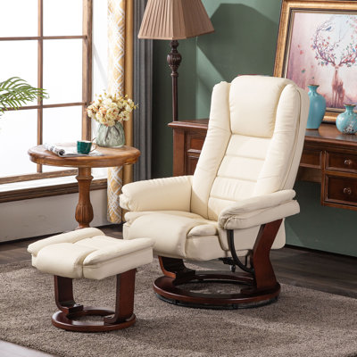 Faux Leather Recliner Chair with Massage and Ottoman, 360 Degree Swivel, Removable Lumbar Pillow