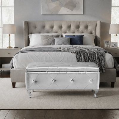 Elegant Chic Upholstered Storage Bench with Metal Legs