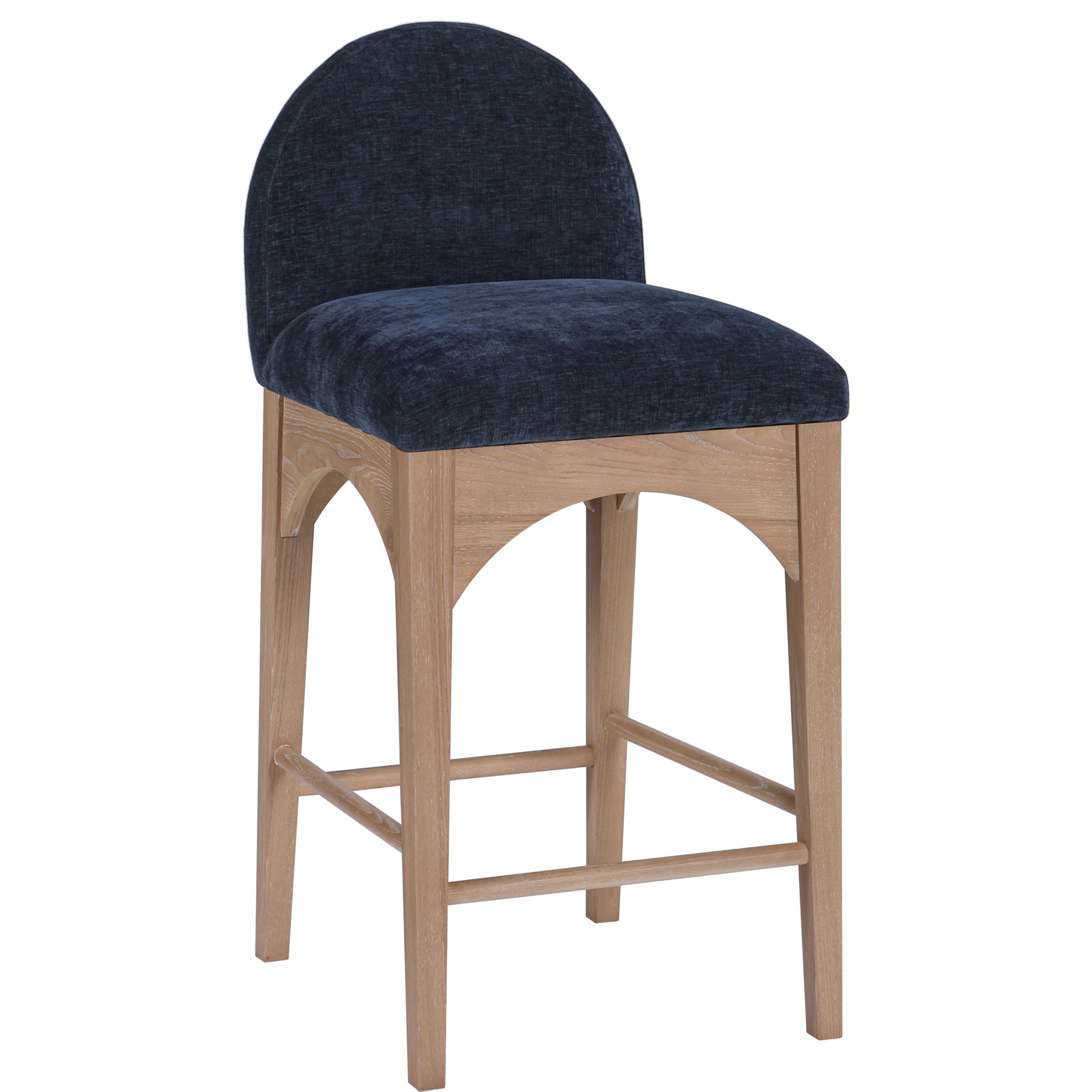 Waldorf 27" Bar Stool, Natural, Navy Chenille