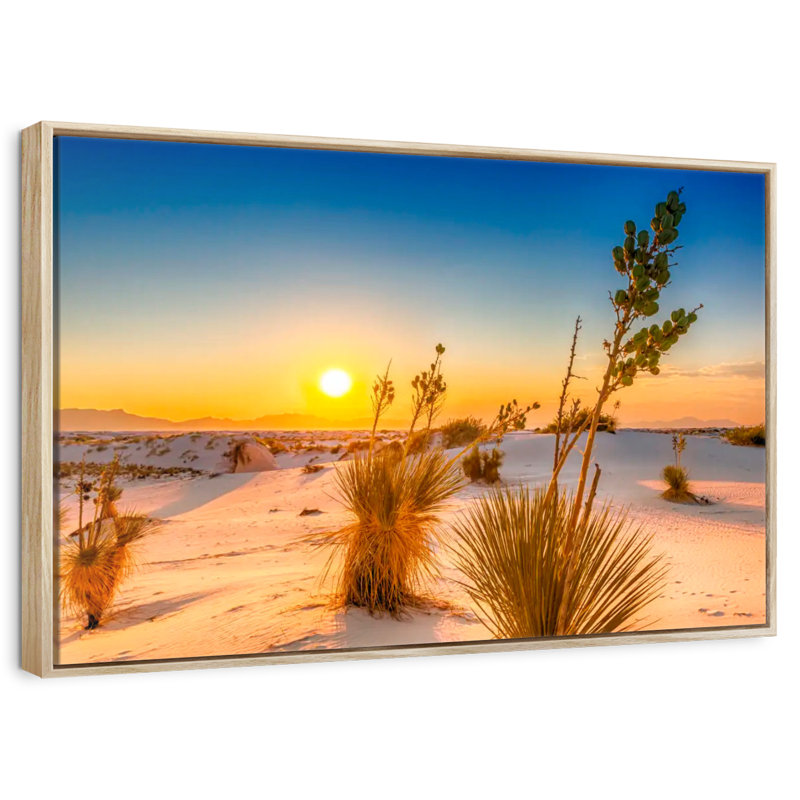 Coucher de soleil White Sands, Cadre flottant en bois naturel, 19 po x 13 po