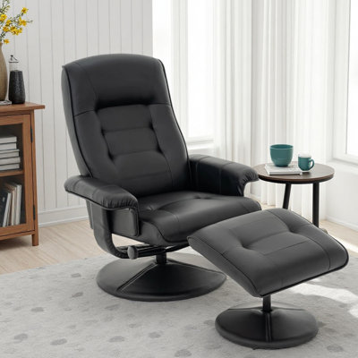 Recliner Chair With Ottoman, 360° Swivel Pu Leather Lounge Chair With Adjustable Backrest & Sturdy Metal Base