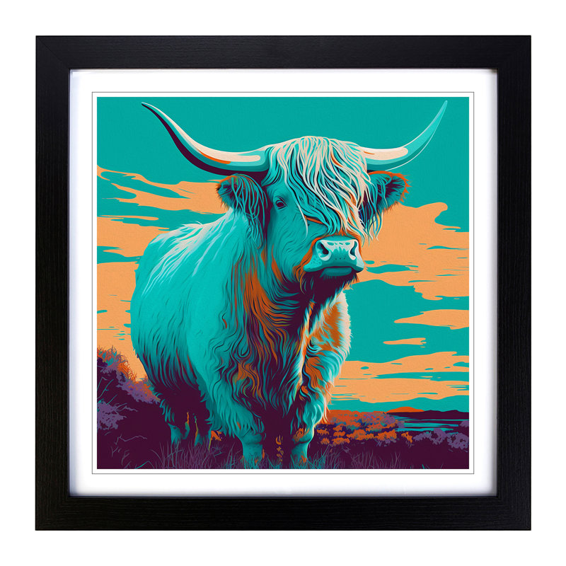 Highland Cow Pop - Single Picture Frame Print on Wood, Black