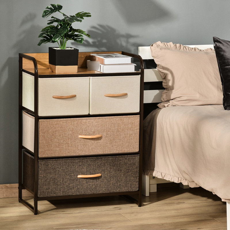 Commode 4 pièces pour chambre - Tiroirs en tissu et structure en acier, 3 rangements avec plateau en bois imitation érable, par For Entryway Radiance