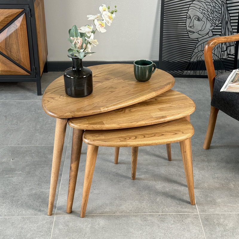 Solid Wood Nesting Tables Set of 3, Rustic Chestnut Coffee Table Set for Living Room, Natural
