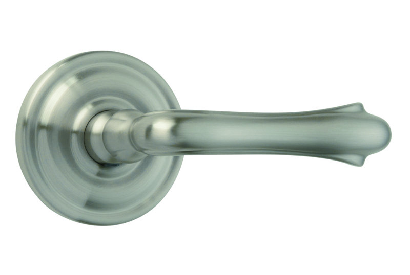 Fausse poignée de porte simple avec rosette ronde Bourne, Nickel brossé, Côté droit