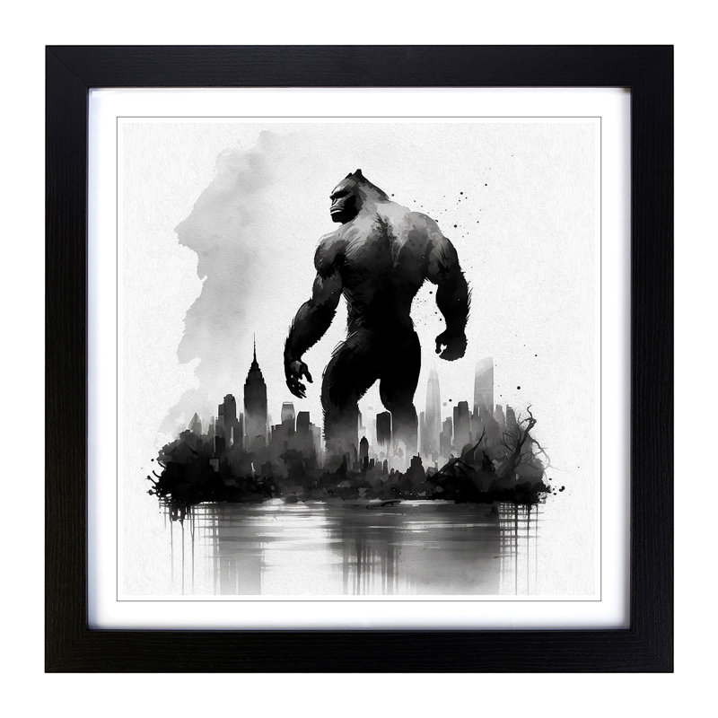 King Kong Ink Wash - Single Picture Frame Print on Wood, Black