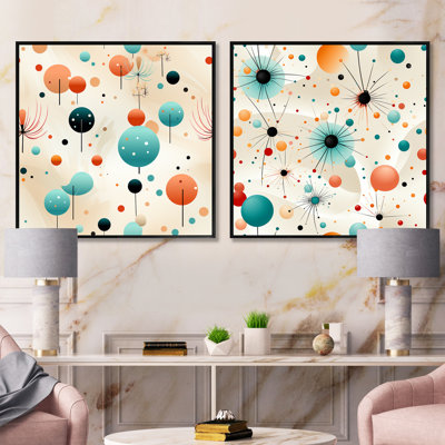Blue Funky Polka Dot Floral Delights - Abstract Shapes Square Collage Set Of 2