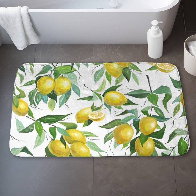 Lemon pattern Bath Mat with Non-Slip Backing - Quick Dry Memory Foam Bathroom Rug - Absorbent - Modern Plush Spa-Style - Machine Washable