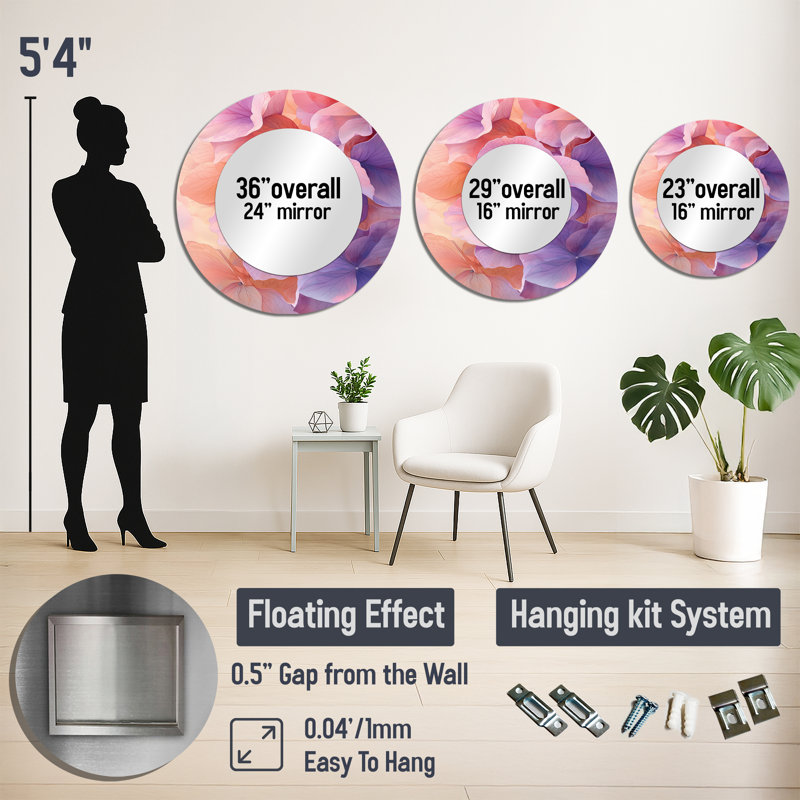 Lavande hydrangée fluide I - décoration murale miroir traditionnel - imprimé sur métal, 36 po x 36 po