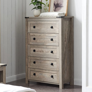 Grantville Farmhouse 5 - Drawers Dresser Organizer, Rustic Tall Chest of Drawers for Bedroom