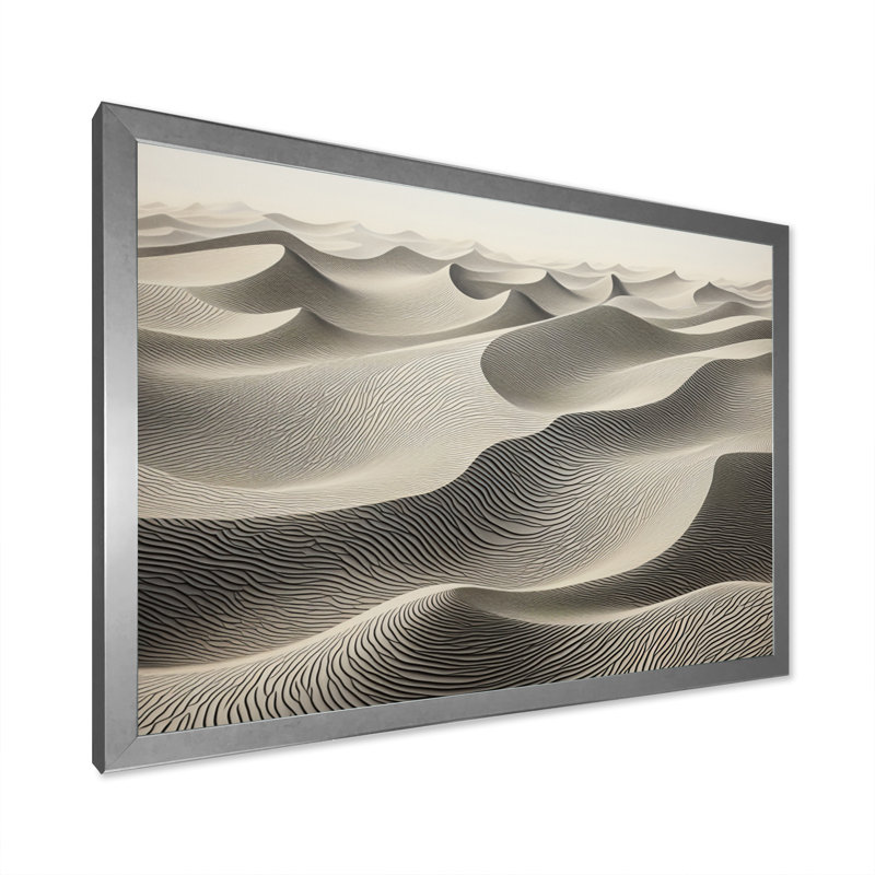 " Gray Saharan Dunes II ", 34" H x 44" W x 1.5" D, Silver Picture Framed