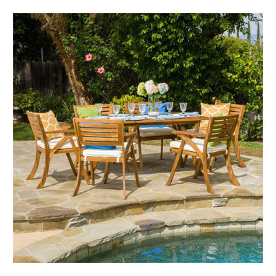 outdoor hermosa 7 piece wood dining set with cushions,teak