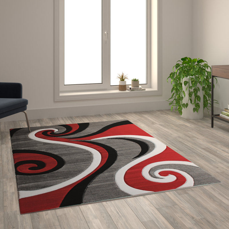 Tapis à motif abstrait tourbillon Skaghe, Rectangle 5 pi 3 po x 7 pi