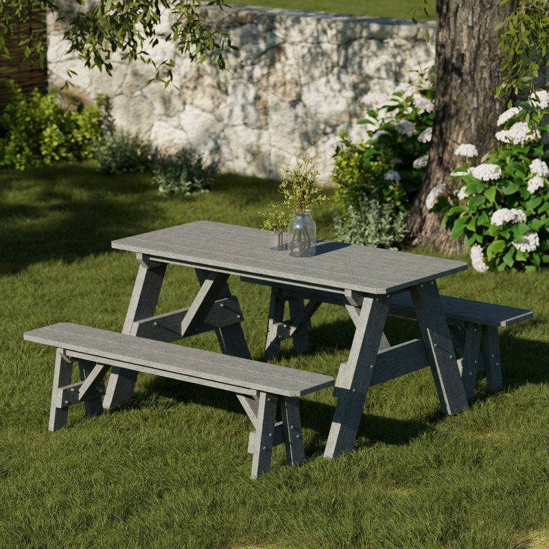 Heritage 72" Picnic Table With Detached Benches, Dark Gray