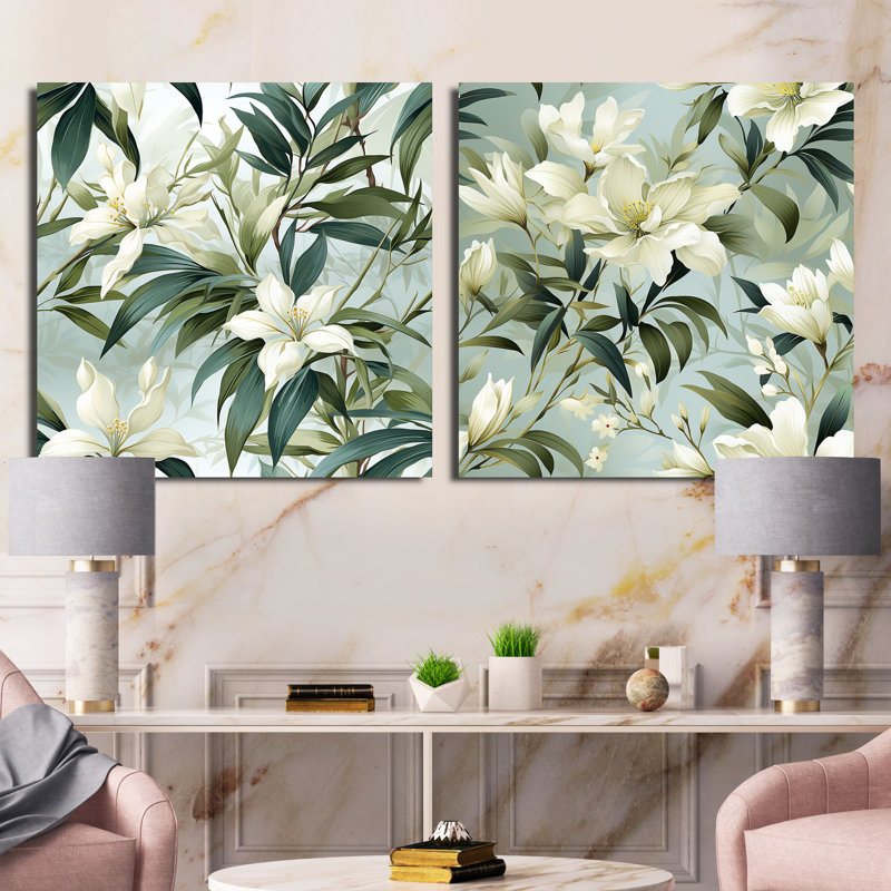 Bamboo Whispers - motif tropical - ensemble de 2 collages carrés tropicaux, H 30 po x l 61 po, Toile tendue