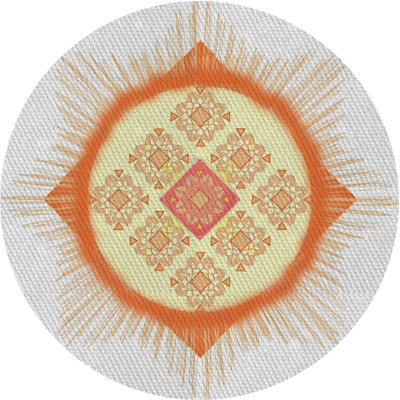 Tapis crème/orange/jaune tissé à la machine