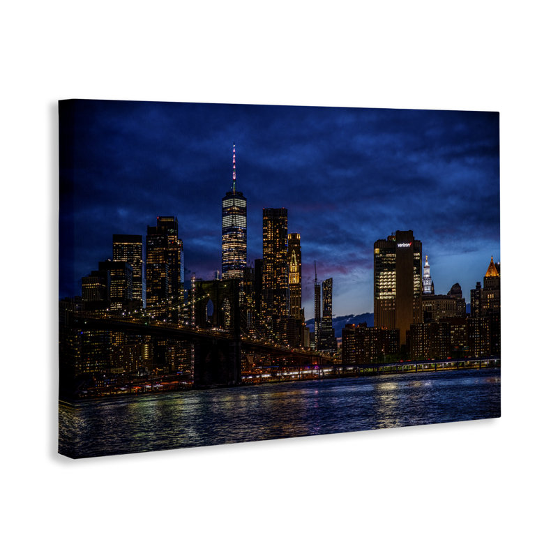 Pont de Brooklyn la nuit sur toile, design par Tim West, H 30 po x l 45 po