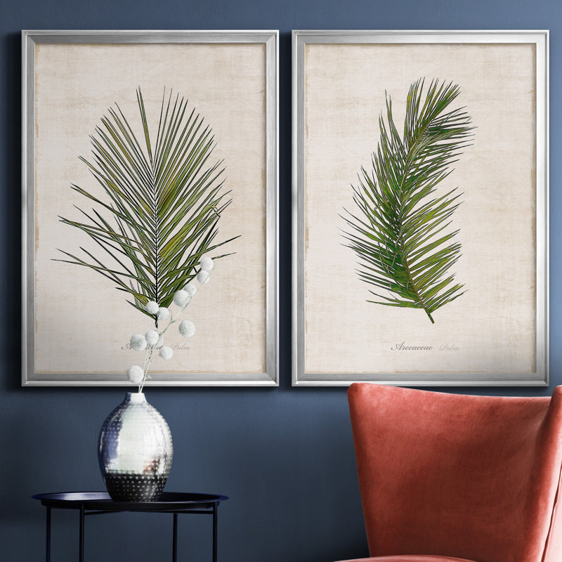 Palm Botanical I - ensemble de 2 impressions, H 18,5 po x l 49 po, Toile encadrée, Argent argent