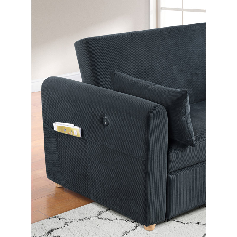 Causeuse convertible en velours côtelé avec ports USB Marielle, Noir