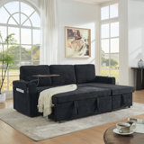 Modern Chenille Multi-functional Pull-Out Bed Sofa with Retractable Table and LED Lighting