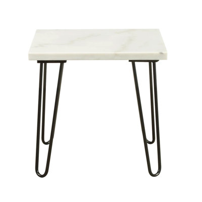 Modern Elegance White Marble End Table with Black Finish Legs, Perfect for Luxury Living Room Decor and Functionality.