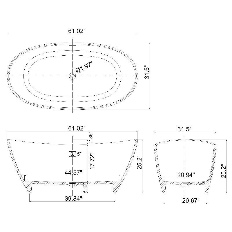 326 x 31.5'' Freestanding Soaking Bathtub