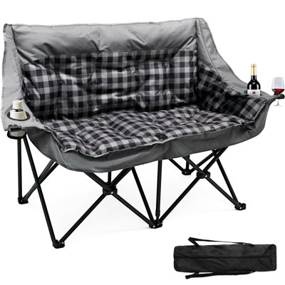 Oversized Double Camping Chair, Folding 2 Person Camping Chair, Fully Padded Chair with Carrying Bag by Arlmont & Co.