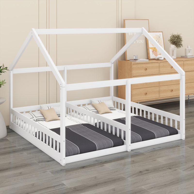 House Platform Beds,Two Shared Beds, White
