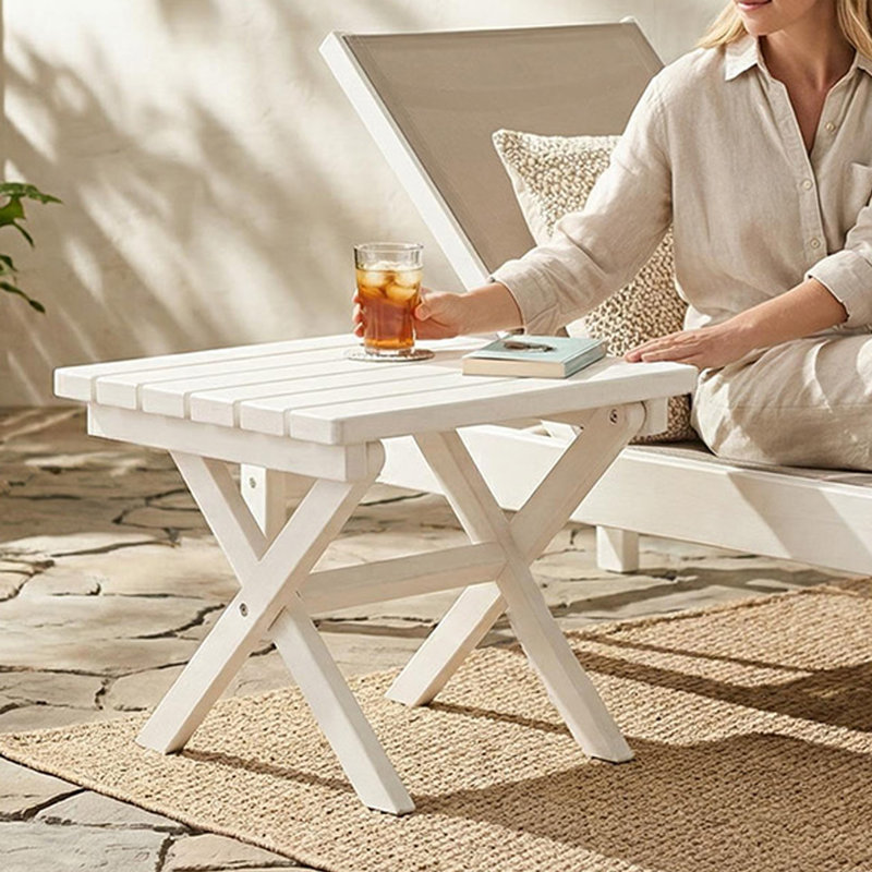 All Weather Adirondack Outdoor HDPE Foldable Side Table, White