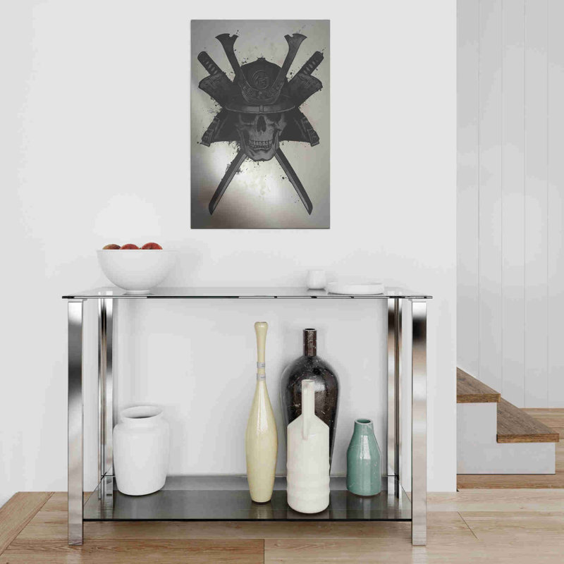 Samurai Skull par Nicklas Gustafsson, sur aluminium brossé, H 24 po x l 16 po