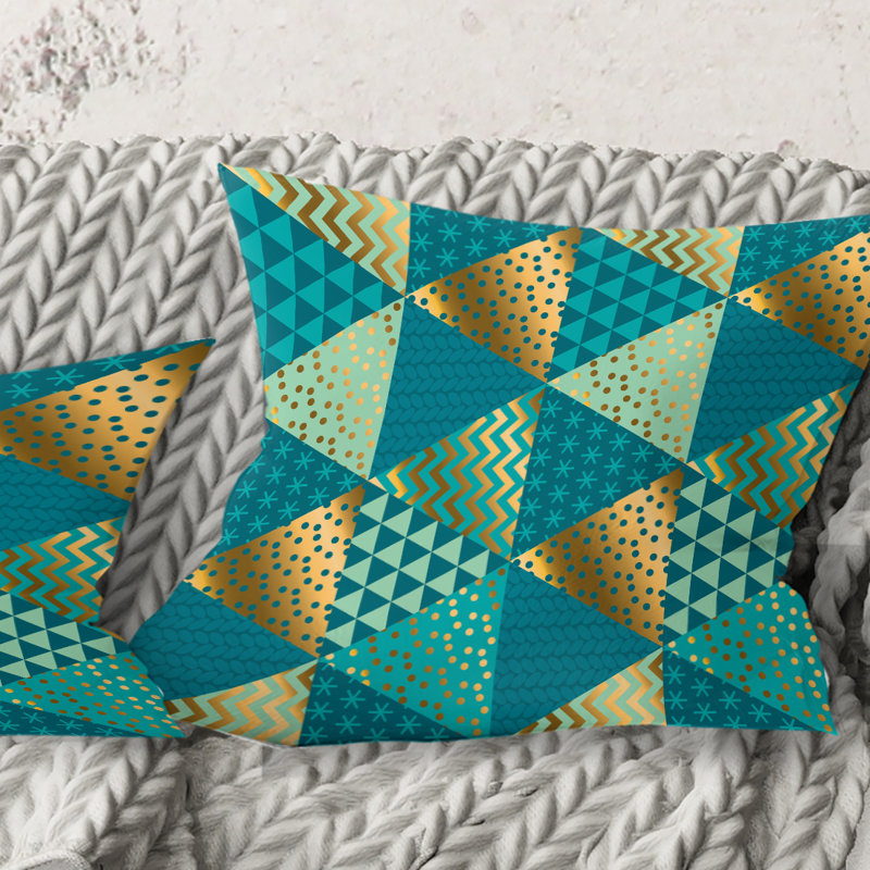 Coussin Gold and Blue Dynamics I - Mid-Century Modern, 16 po x 1 po