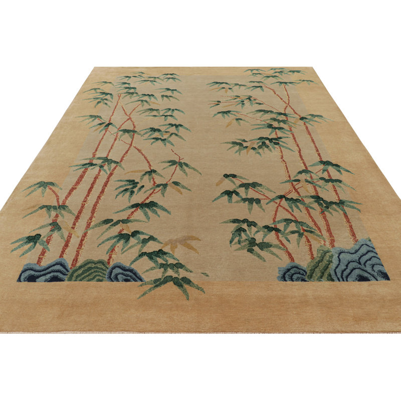 Rug & Kilim’S Chinese Art Deco Style Rug In Beige With Bamboo Floral Patterns