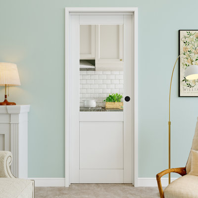 Porte pré-suspendue intérieure en verre transparent 32 po x 80 po avec bouton rond et charnières noires 32 po x 80 po, dalle de porte en verre transparent, peint et imperméable, combinaison pour la lessive, portes de placard, portes de chambre, main gauche