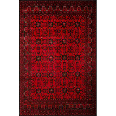 Red Color Geometric Traditional Knotted Modern Pattern Woven Base Decorative Rug Machine Washable