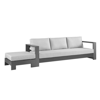 Hoyt 92.52" Outdoor Aluminum Sofa with Optional 27.56" Versatile Ottoman