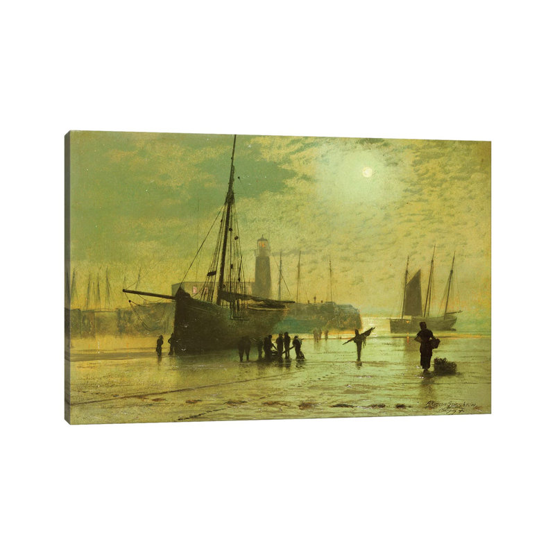 The Lighthouse At Scarborough, 1877 by John Atkinson Grimshaw - Wrapped Canvas Print, 20.32 cm H x 30.48 cm W