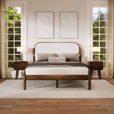 Ardin Solid Wood Bed with Boucle Headboard