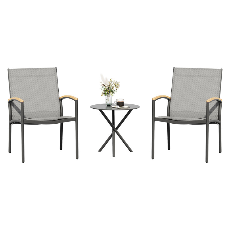 Happel Wicker 2 - Person Patio Conversation Sets with Cushions, Dark Grey