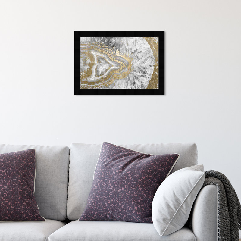 Gold And Silver Abstract Blue And White Abstract Shades by Oliver Gal - Single Picture Frame Print, Black Framed