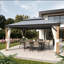 Pavillon de jardin en aluminium 12 po x 16 pi avec toit double en acier galvanisé, moustiquaire et rideaux d'intimité