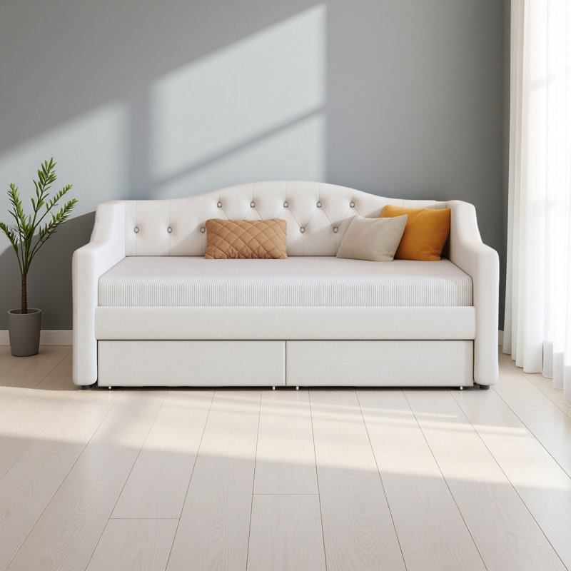 Lit de jour rembourré avec ceinture DEL, Beige