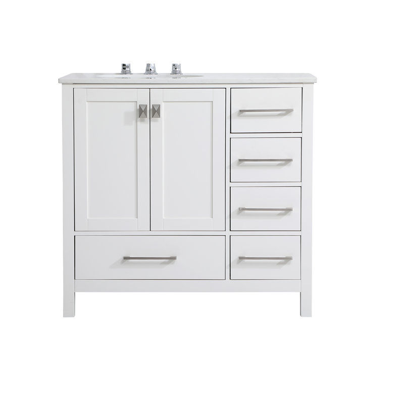 Irene 36'' Single Bathroom Vanity with Engineered Marble Top, White